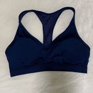 Navy Racerback Sports Bra with criss cross detail